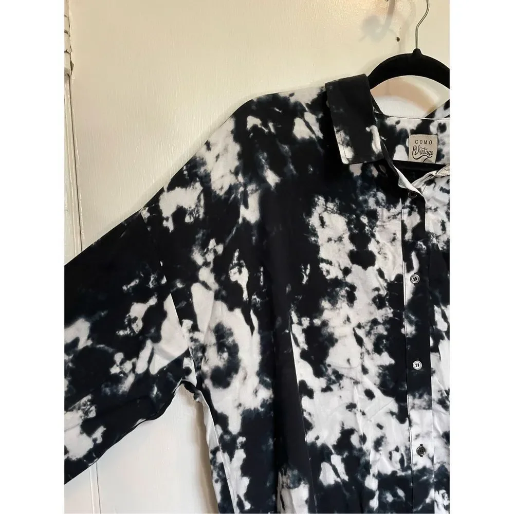 Cosmo vintage long sleeve button down black and white blouse size L. - Picture 4 of 12